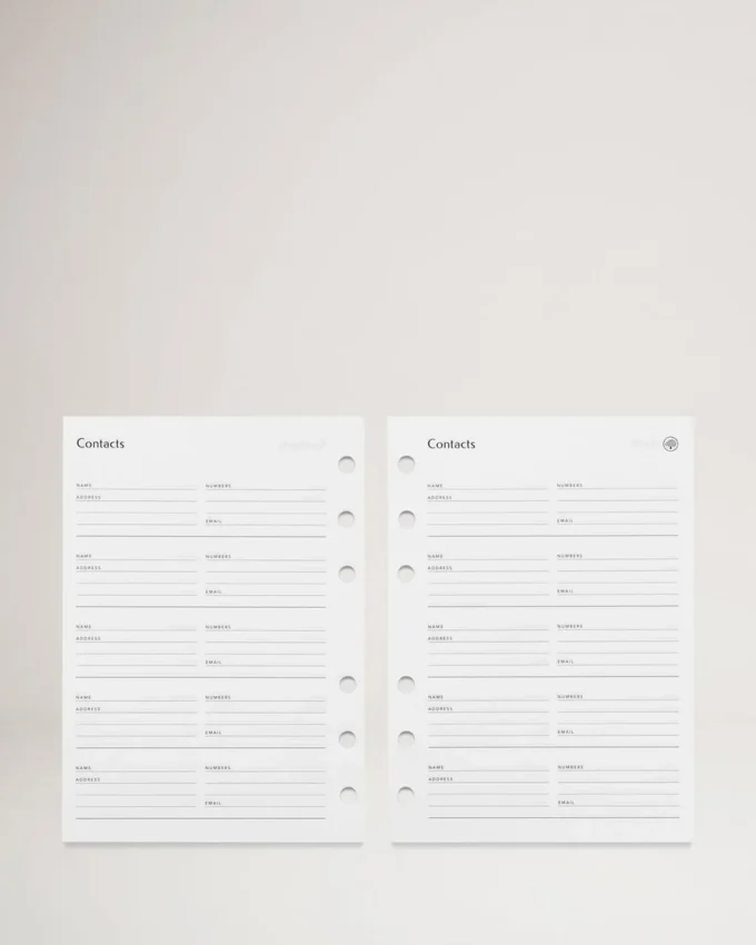 Agenda Contacts Pages Insert White Paper Men