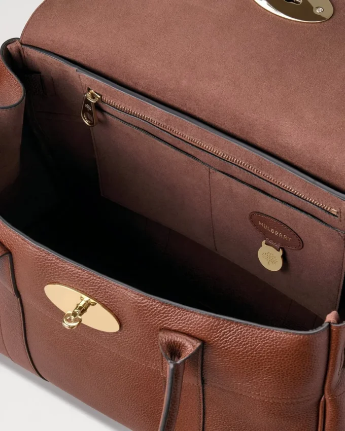 Bayswater in Oak Small Classic Grain Leather Bag Mulberry