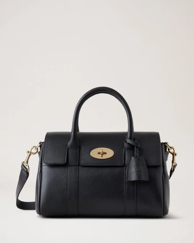 Bayswater Satchel in Black Small Classic Grain Mulberry