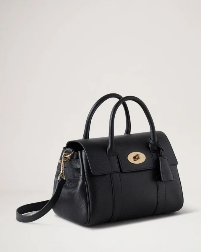 Bayswater Satchel in Black Small Classic Grain Mulberry