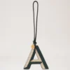 Bi-Colour Leather Keyring- a Mulberry Green & Chalk Silky Calf