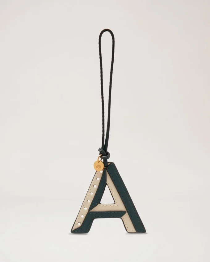 Bi-Colour Leather Keyring- a Mulberry Green & Chalk Silky Calf