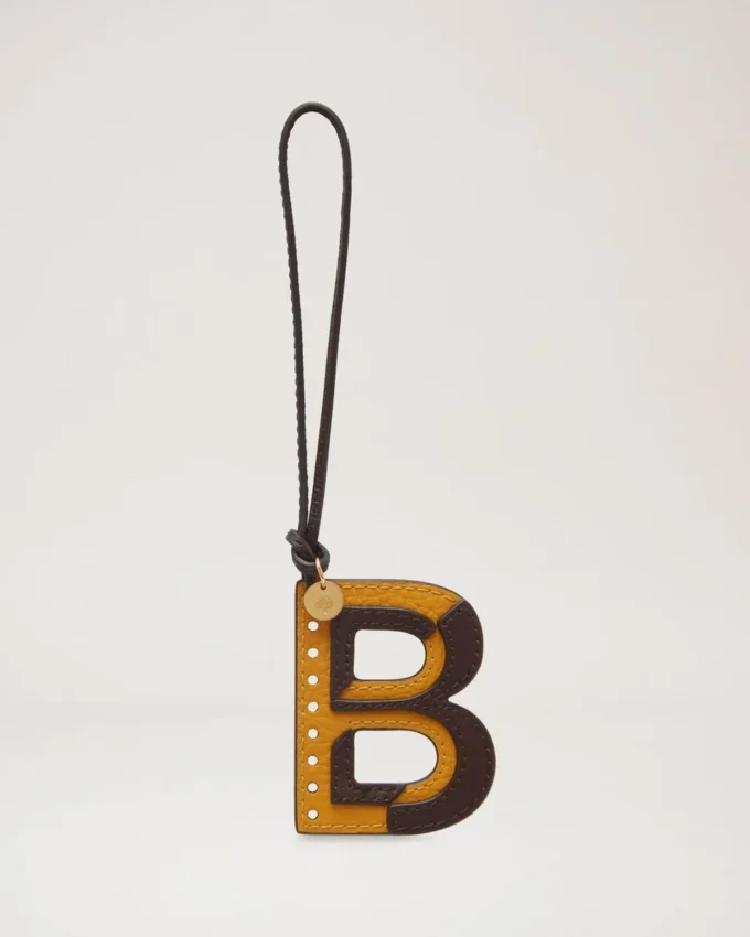 Bi-Colour Leather Keyring – B Deep Amber Silky Calf