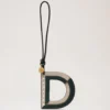 Bi-Colour Leather Keyring- D Mulberry Green & Chalk Silky Calf