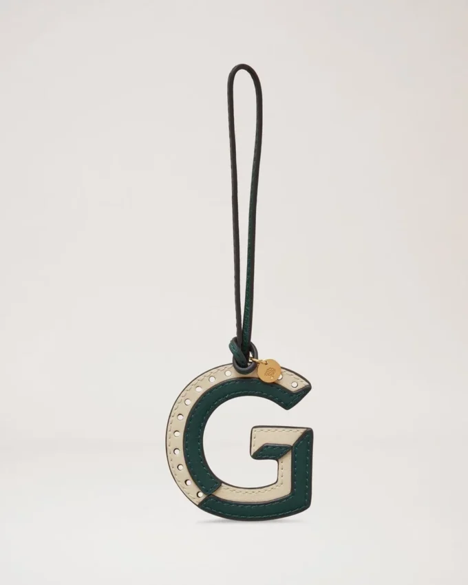 Bi-Colour Leather Keyring – G Mulberry Green & Chalk Silky Calf