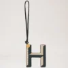 Bi-Colour Leather Keyring- H Mulberry Green & Chalk Silky Calf