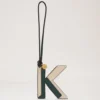 Bi-Colour Leather Keyring – K Mulberry Green & Chalk Silky Calf