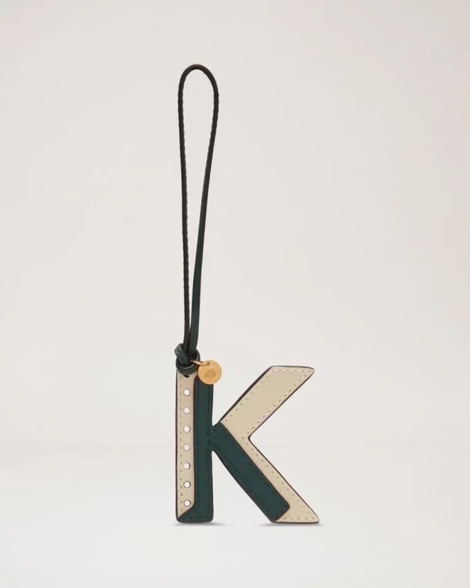 Bi-Colour Leather Keyring – K Mulberry Green & Chalk Silky Calf