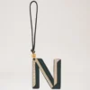 Bi-Colour Leather Keyring- N Mulberry Green & Chalk Silky Calf