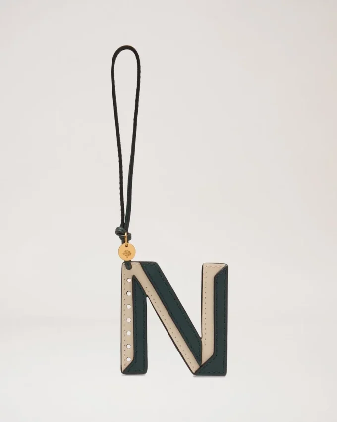 Bi-Colour Leather Keyring- N Mulberry Green & Chalk Silky Calf