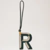 Bi-Colour Leather Keyring- R Mulberry Green & Chalk Silky Calf