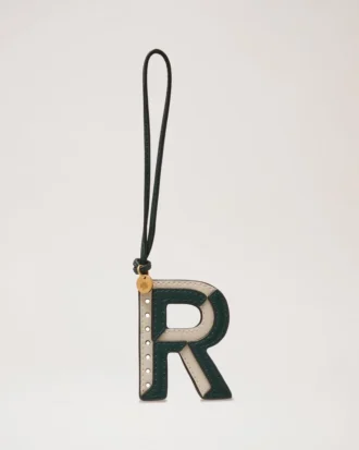 Bi-Colour Leather Keyring- R Mulberry Green & Chalk Silky Calf