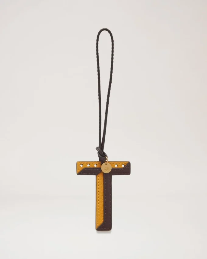 Bi-Colour Leather Keyring – T Deep Amber Silky Calf