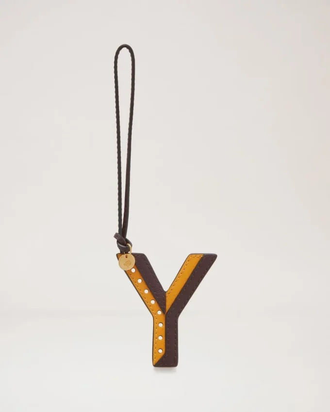 Bi-Colour Leather Keyring – Y Deep Amber Silky Calf