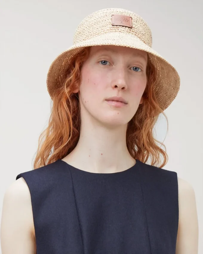 Bucket Hat Beige Raffia Men