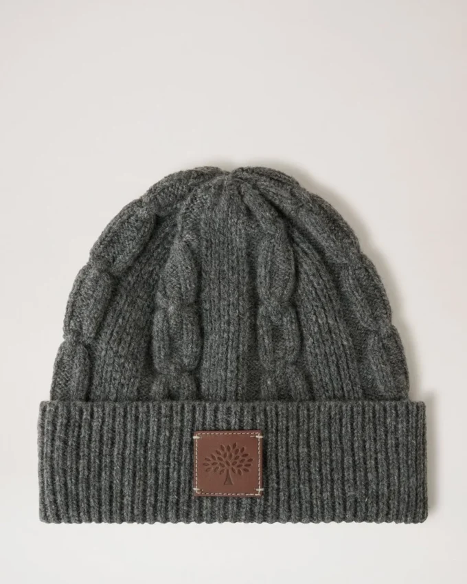 Cable Knit Beanie Charcoal Lambswool Women