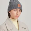 Cable Knit Beanie Charcoal Lambswool Women