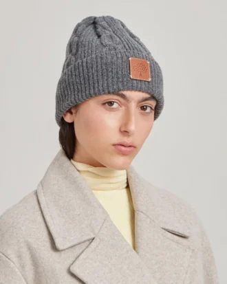 Cable Knit Beanie Charcoal Lambswool Women
