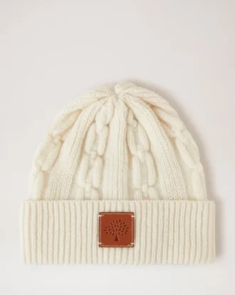 Cable Knit Beanie Ecru Lambswool Women