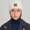 Cable Knit Beanie Ecru Lambswool Women