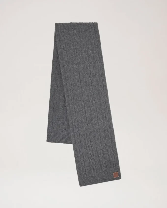 Cable Knit Scarf Charcoal Lambswool Women