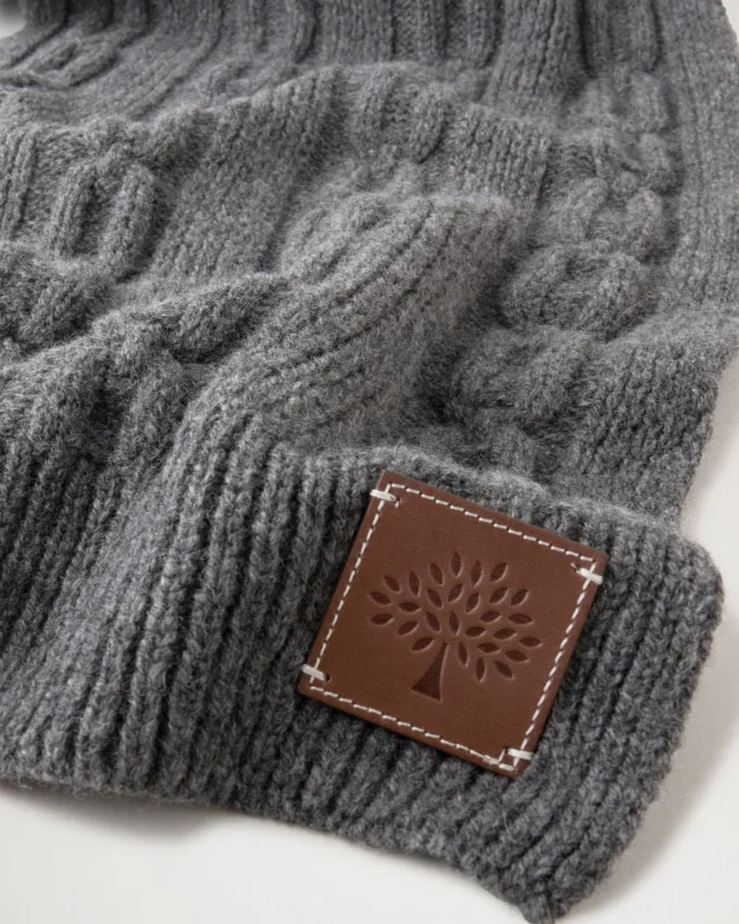 Cable Knit Scarf Charcoal Lambswool Women