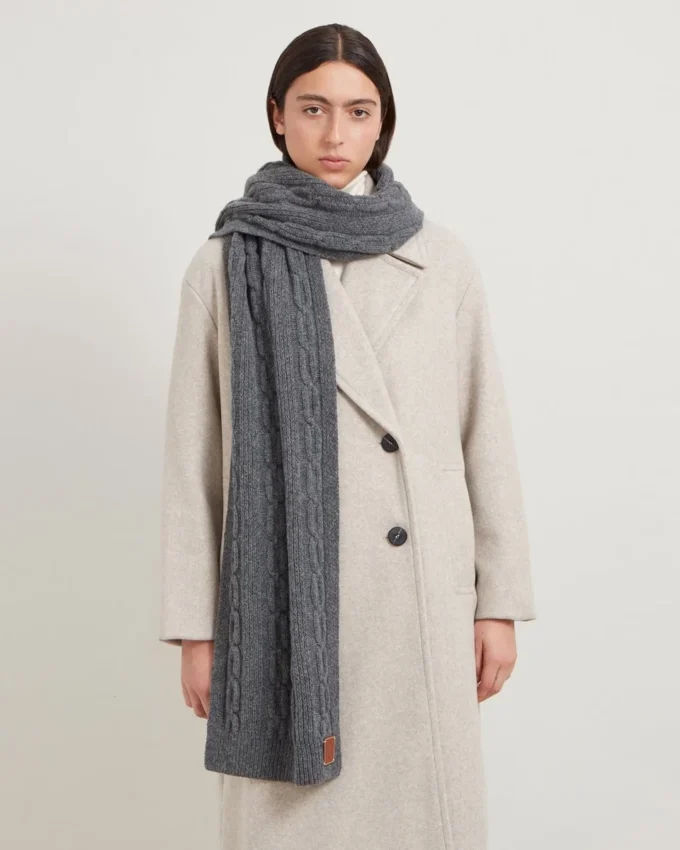 Cable Knit Scarf Charcoal Lambswool Women