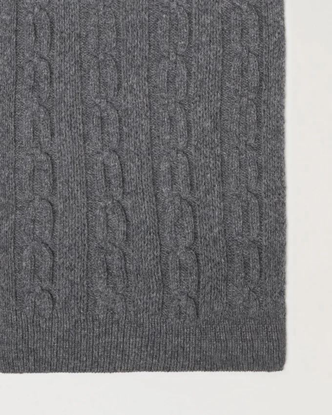 Cable Knit Scarf Charcoal Lambswool Women
