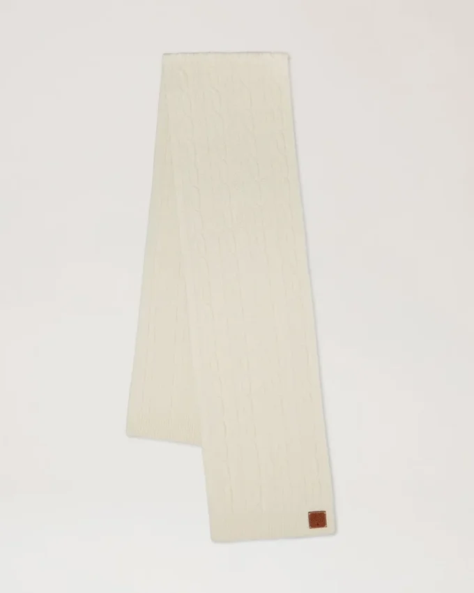 Cable Knit Scarf Ecru Lambswool Women