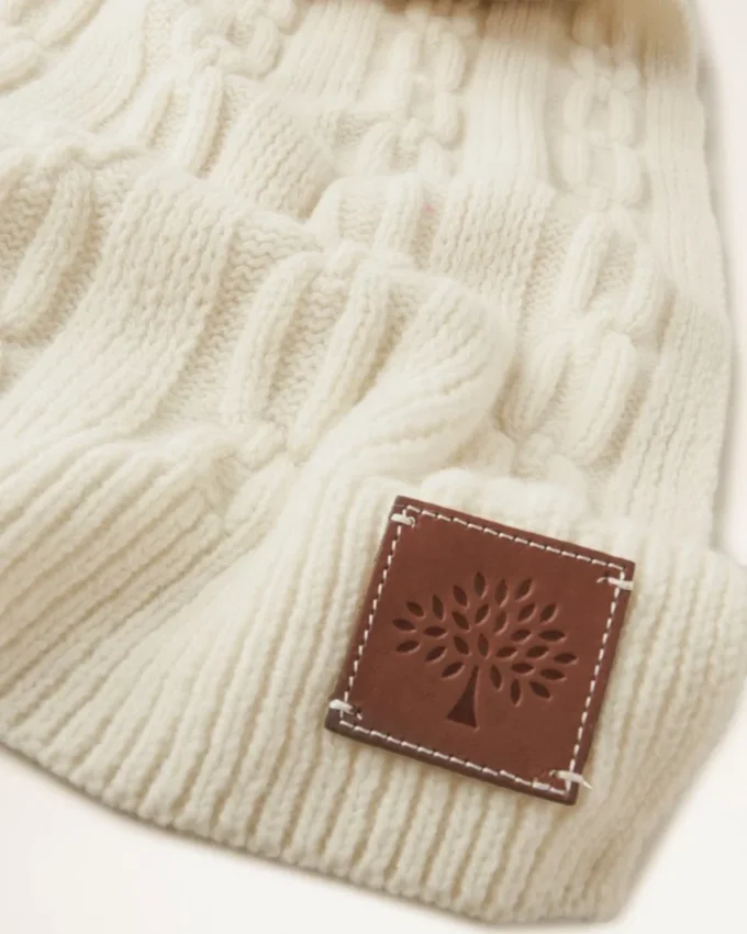 Cable Knit Scarf Ecru Lambswool Women