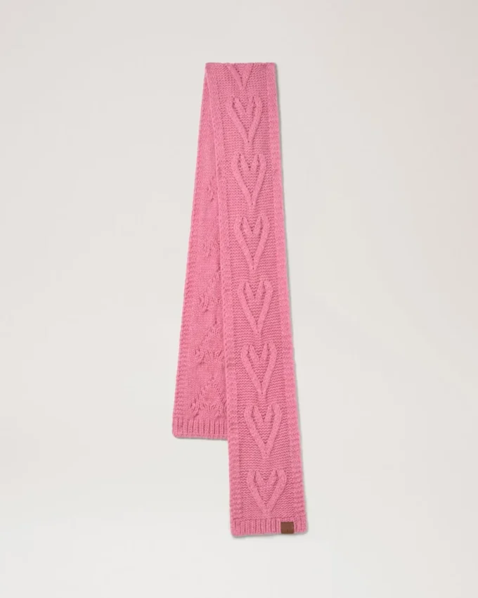 Cable Knitted Heart Scarf Rhubarb Lambswool Women