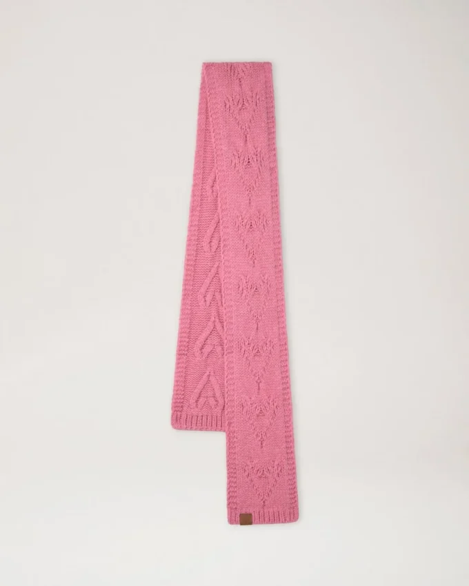 Cable Knitted Heart Scarf Rhubarb Lambswool Women