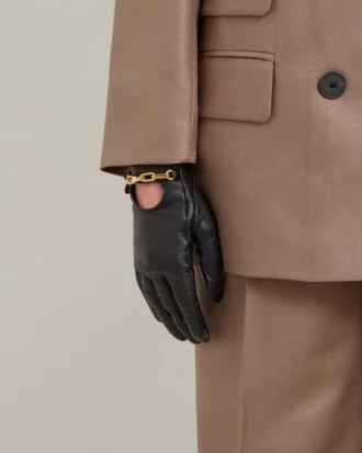 Chain Driving Gloves Black Nappa Women