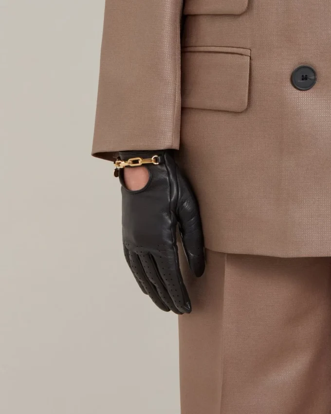 Chain Driving Gloves Black Nappa Women