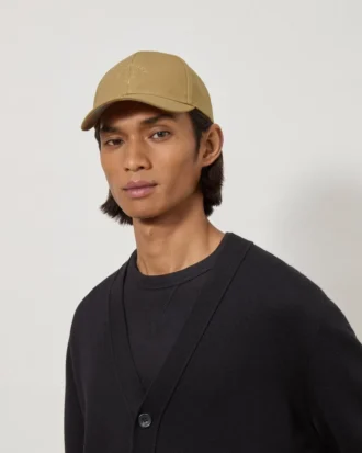Check Lined Baseball Cap Camel Cotton Men