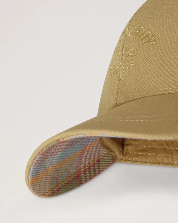 Check Lined Baseball Cap Camel Cotton Men
