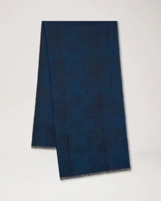 Check & Tree Rectangular Scarf Night Sky Wool Blend