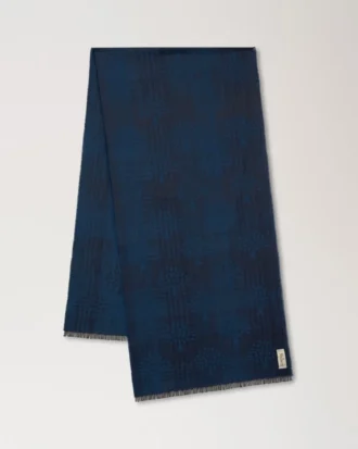 Check & Tree Rectangular Scarf Night Sky Wool Blend