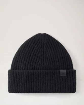 Chunky Ribbed Beanie Black Lambswool Men