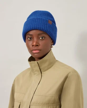 Chunky Ribbed Beanie Cobalt Blue Lambswool Men