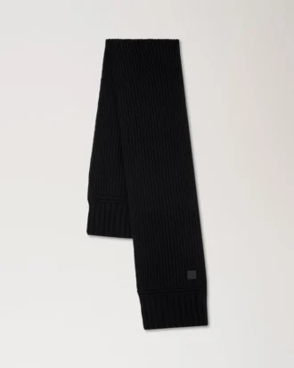 Chunky Ribbed Scarf Black Lambswool Women