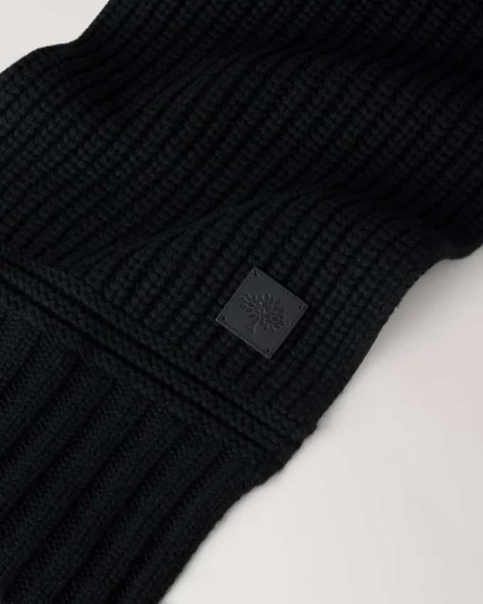 Chunky Ribbed Scarf Black Lambswool Women
