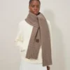 Chunky Ribbed Scarf Oat Lambswool Women