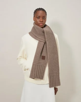 Chunky Ribbed Scarf Oat Lambswool Women