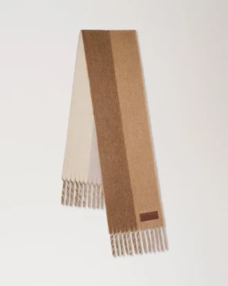 Colour Block Textured Scarf Camel & Eggshell Wool Blend