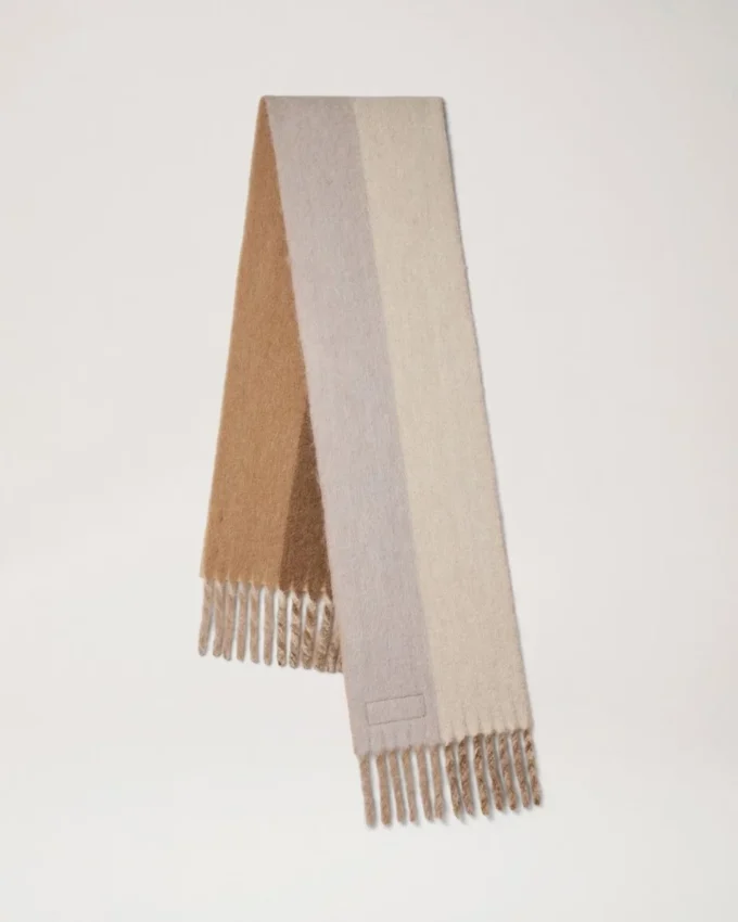 Colour Block Textured Scarf Camel & Eggshell Wool Blend