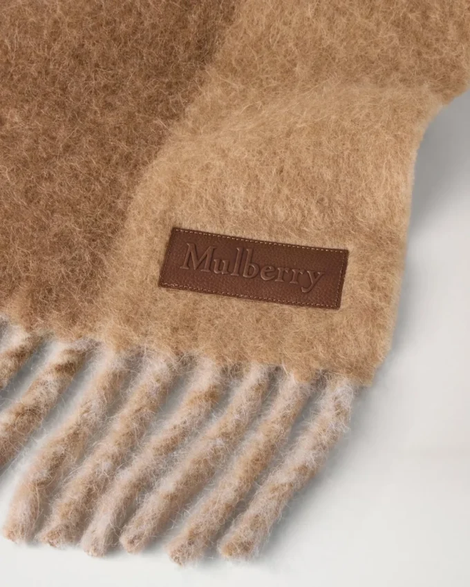 Colour Block Textured Scarf Camel & Eggshell Wool Blend