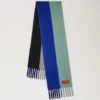 Colour Block Textured Scarf Ebony & Cobalt Blue Wool Blend