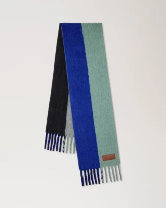Colour Block Textured Scarf Ebony & Cobalt Blue Wool Blend