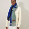 Colour Block Textured Scarf Ebony & Cobalt Blue Wool Blend